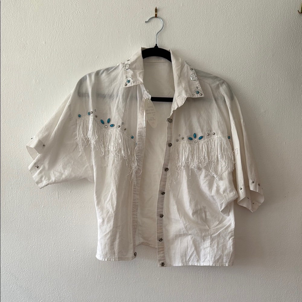 Vintage Western White Fringe Embellished Shirt